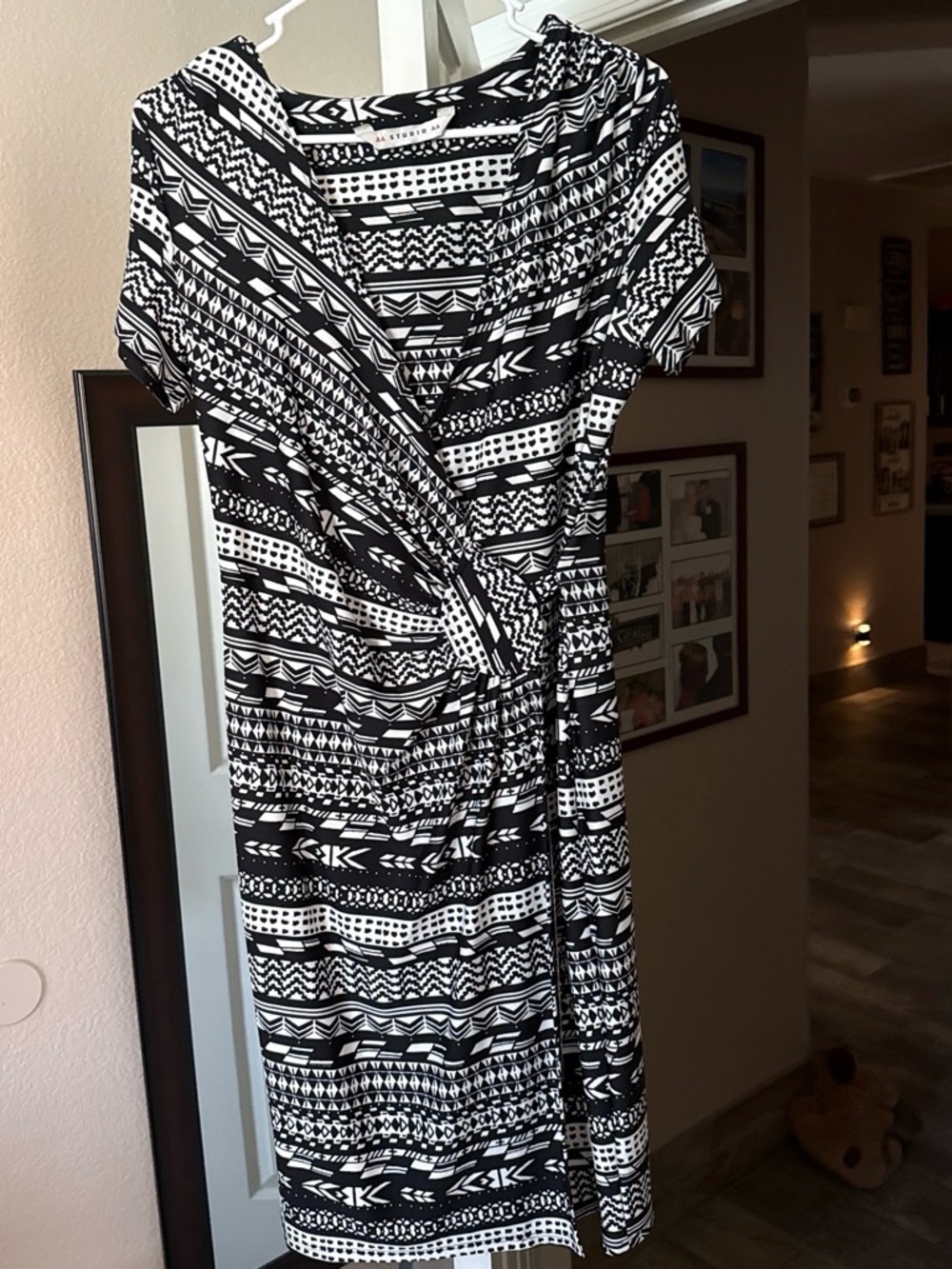Aa Studio Black & White Patterned Wrap Midi Dress